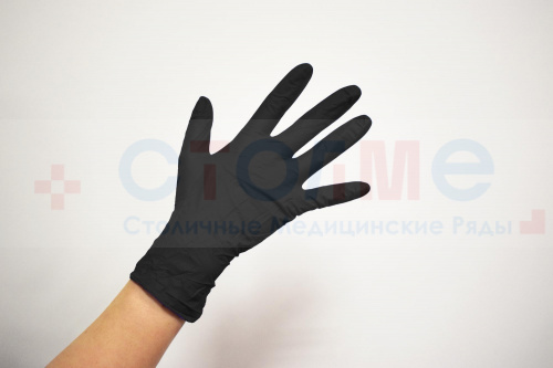 Перчатки нитриловые медицинские Фabric, L, черный, 100 шт/упк