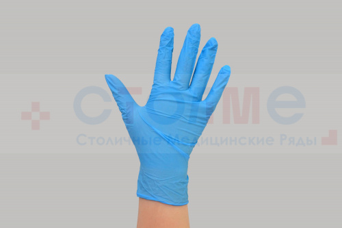 Перчатки витриловые неопудренные МедиОк synthetic, M, Голубой, 100 шт/упк